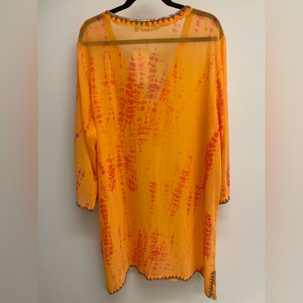 Soft Surroundings Kaftan Dress Large Sequined Beaded Orange Tie Dye Cover-Up 3XL - Picture 2 of 10